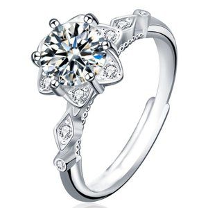 Certified 1ct. t.w. Moissanite Diamond Flower Ring NEW F